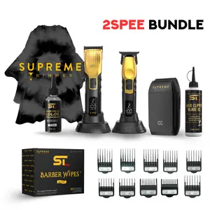 Supreme Trimmer 2Spee Elite Bundle | Complete Station Setup with 2Spee Power Duo, Double Shaver Tech, and Professional Accessories