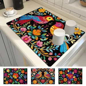 4pcs Round Diamond Painting Placemats Faux Leather Heat Resistant Non Slip Table Mats DIY Bright Floral Bird Design for Home Kitchen Party Camping Decor Ideal Gift for Family Friends 11 81x7 87in
