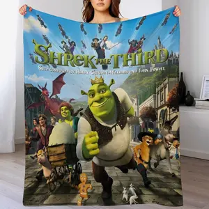 Anime Shrek Bedding - Shrink-Resistant Flannel Blanket with Soft Microfiber, Perfect for Teens' Room Decor (Machine Washable & Fade-Proof)