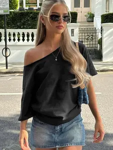 Pure Desire Style Minimalist Basic One-Shoulder Slant Neck Elegant Asymmetrical Neck Sleeveless Top, Women's Summer Sexy Versatile Chic Casual Fit Piece, Casual Loose-Fitting Short Sleeves, Womenswear