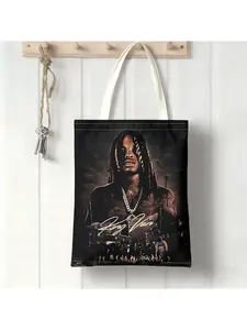 This King Von Crazy canvas bag, tote bag, shoulder bag, durable, casual commuting and shopping bag, school bag, personalized pattern design, Halloween, Christmas gifts.