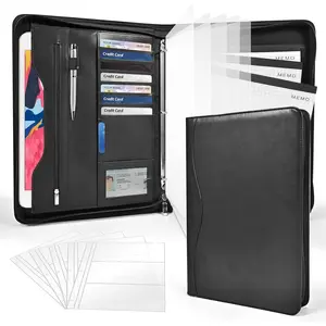 3-Ring Padfolio Portfolio Binder Organizer,PU Leather Folder Binder Business Planner Notebook Zippered Portfolio for Women/Men with Document Sleeve,Letter/A4 Size Clipboard