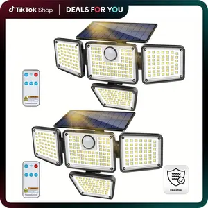 2 Packs Solar Outdoor Lights 2500 Lm Outdoor Solar Light with Motion Sensor | 3-270° Wide Angle Street Area Light, IP65 Waterproof, 3 Modes, Remote Control, Suitable for Yard, Terrace, Garage, Street, etc, Motion Sensor Lights, Solar Powered, Solar Ground