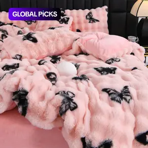 Luxury Faux Rabbit Fur Leopard Butterfly Pattern Bedding Set, Ultra Soft Zipper Quilt Cover + 2 Pillowcases, Elegant Solid Color Design, Soft Bedding Sets #GLOBAL PICKS