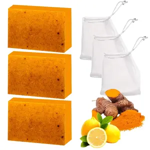 Turmeric Kojic Acid Soap Set (1/2/3 Pack) - Skin Brightening Bar Soap with Lemon Extract, Dark Spot Corrector for Face & Body Cleansing