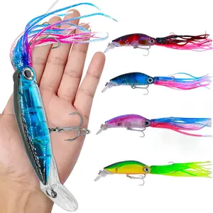 4-Piece Sea Fishing Squid Bait Set, Realistic Squid Fishing Lure Kit, Artificial Fishing Lure, Large Deep-Sea Fishing Gear for Tuna & Salmon, Fishing Tackle, Fishing Lures Kit
