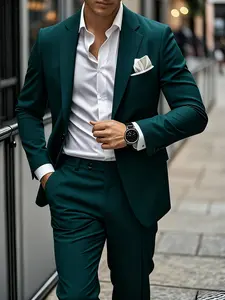 2pcs Men's Slim-Fit Tailored Suit Set - Navy Blue Wedding & Business Suit with Notch Jacket & Trousers, All-Season Formal Wear for Groom, Groomsmen, Corporate Events - Hand Wash/Dry Clean (No Stretch)