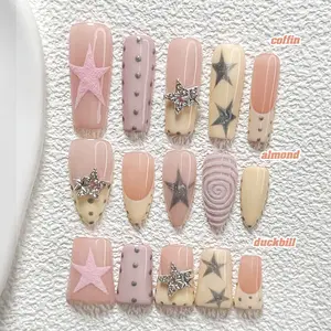 Live | CuraTique | Y2K Star Fuzzy 10PCS Handmade Press On Nails REUSABLE 3D Gel Spring 2026 / Light Luxury、Lovely、Gorgeous