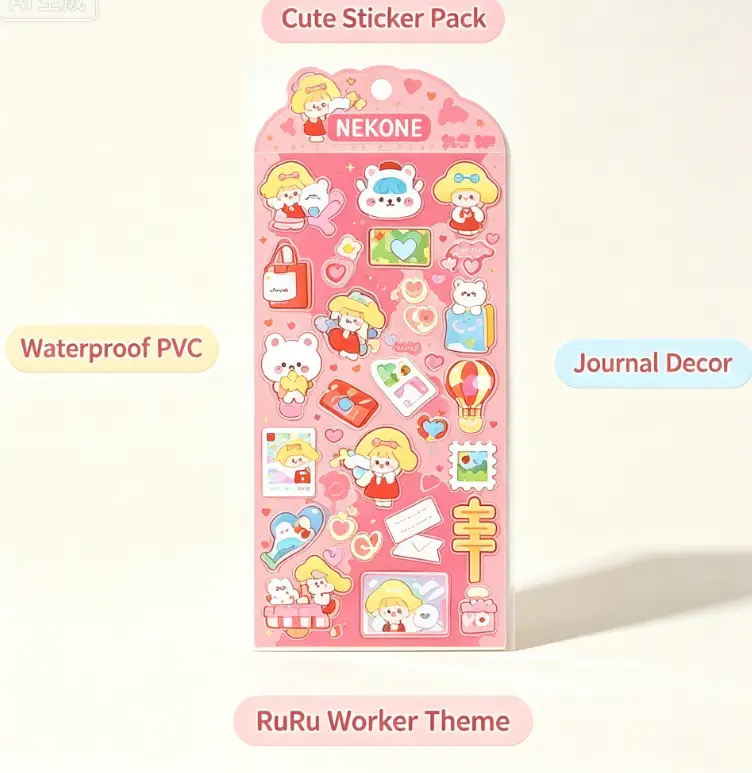 Girly Aesthetic PVC Waterproof Puff & Bear Doll Decorative Stickers - Compact, Easy Peel-Off, Various Shapes, Multiple Sheets for Water Bottle, Notebook DIY Crafts