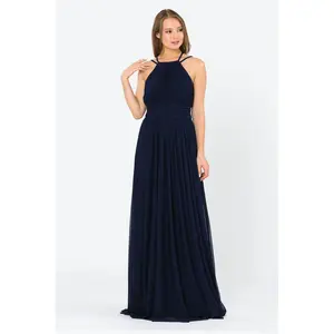 Poly USA 8396 Double Spaghetti Halter Long Simple Bridesmaid Dresses