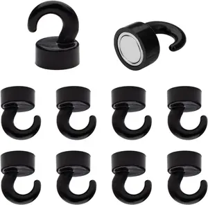 Small Magnetic Hooks for Refrigerator, Mini Magnetic Hooks for Cruise Cabins, Magnet Hook for Kitchen, Classroom, and Office - Pack of 10 (Black)