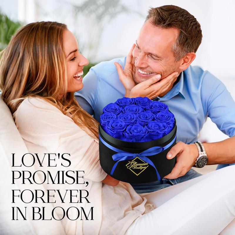 Eternal Prestige Velvet Black | 12 Blue Roses  Decor Box