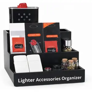 Lighter Accessories Organizer, Wooden 3-Tier Lighter Organizer for Fuel Can, Wick & Flint Cards, Lighter Display Stand for Lighter Parts, Desk Organizer for Collectors