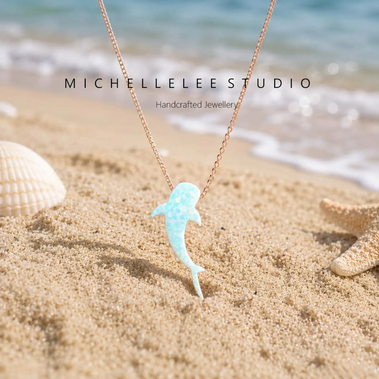 Blue Opal Whale Shark Necklace, Sterling Silver Chain
