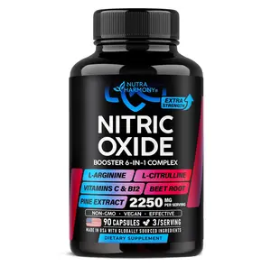 Nitric Oxide Supplement for Men & Women 2250 mg - Nitric Oxide Booster - Pine Bark | L-Arginine | L-Citrulline | Beet Root | Vitamin C & B12 - Muscles, Energy & Circulation - Lab Tested, 90 Capsules