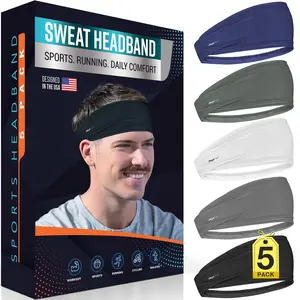Physflex 5 Pack Sport Headbands for Men & Women - Sweat-Wicking Workout & Running Head Bands - Super Lightweight & Comfortable for Basketball Tennis Cycling Yoga