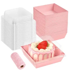 50Pcs Small Paper Charcuterie Boxes with Clear Lids, 4 Inch Disposable Sandwich Boxes Square To Go Food Containers for Desserts, Strawberries, Cake Slice and Cookies (Pink) - Home Improvement.