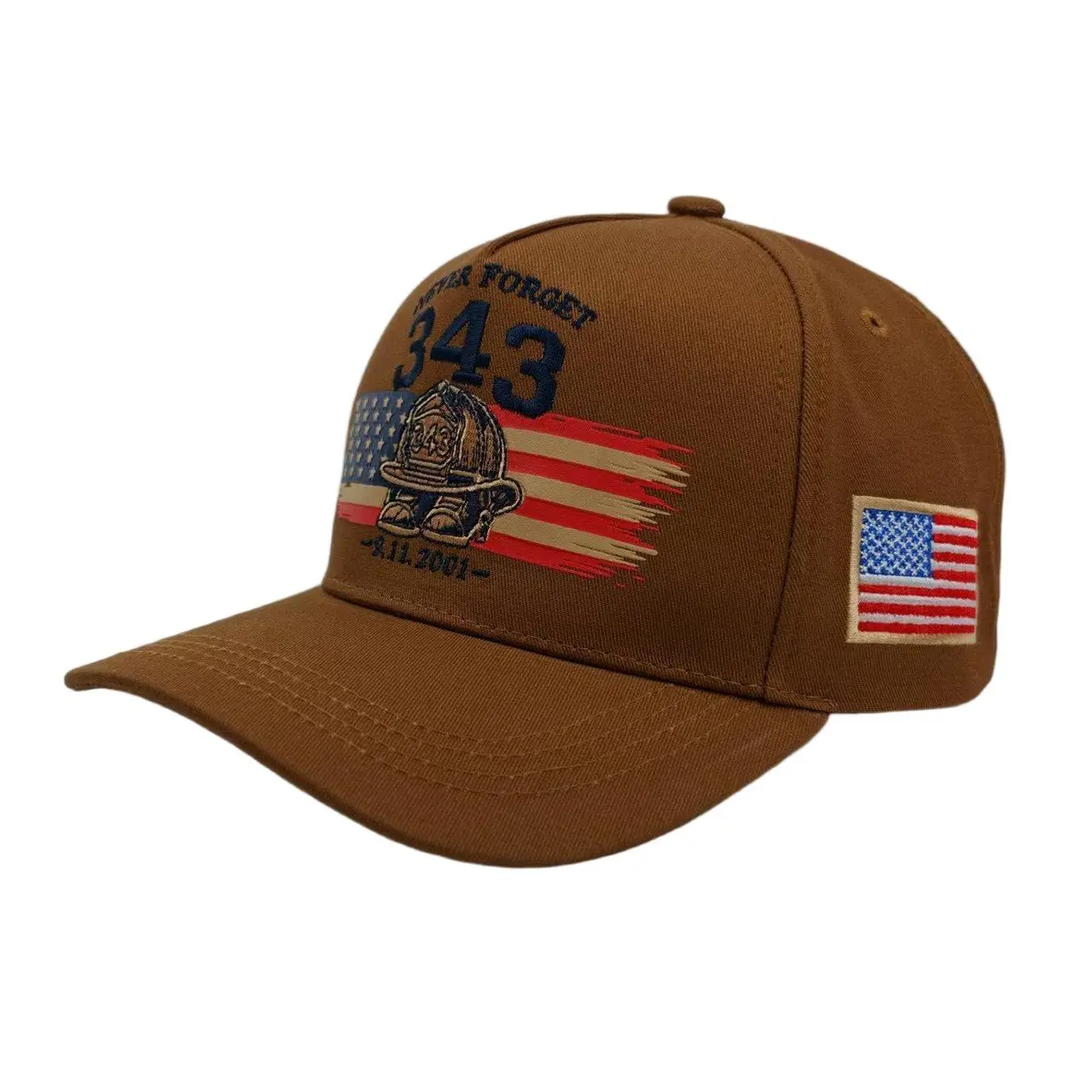 Never Forget 343 Memorial Cap, 9/11 25th Anniversary Remembrance Hat, Adjustable Baseball Cap with Never Forget 343 Coin