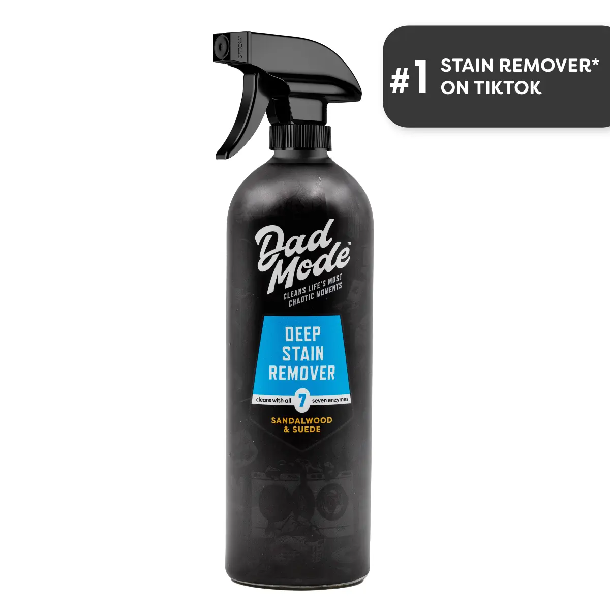 Dad Mode Deep Laundry Stain Eliminator Spray - 7-Enzyme 16oz (LVO) Extreme Mess Remover, Sandalwood & Suede Scented All Purpose Cleaner, Household Deodorizer