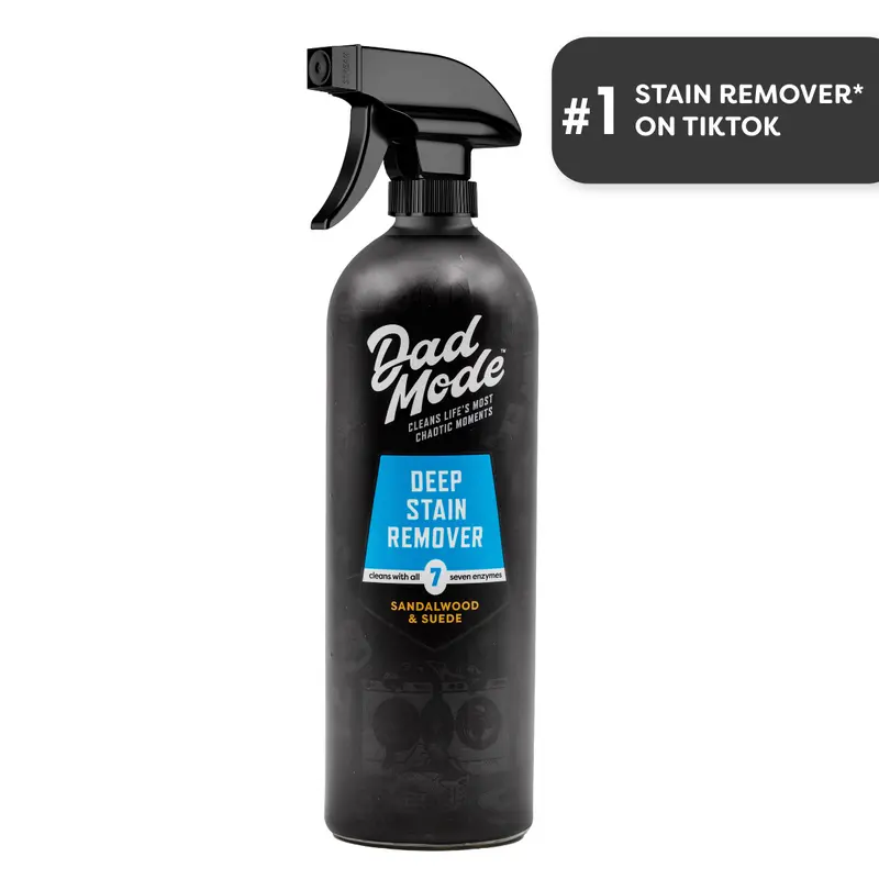 Dad Mode 7-Enzyme System Liquid Deep Laundry Stain Remover Spray - 16oz All Purpose Cleaner, Sandalwood & Suede Scented, Grease & Oil Eliminator, Refillable, Stain Targeting, Dye-Safe, Odor Control Deodorizer, 24-Month Shelf Life Household Cleaner (LVO)