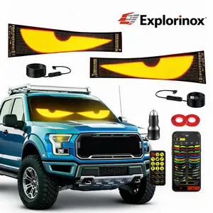 Explorinox 2PC Windshield Demon Eye Lights for Vehicles - 23.42x4.72 Inch Programmable LED Eye Lights [Premium Chip, Dual-Screen Full Synchronization], Supports App/Remote Control, Suitable for Sedan/Truck/Pickup/SUV Window Eye Light Animation Effects