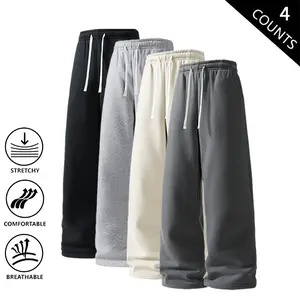 Men’s 4-Pack Straight-Leg Sweatpants, Elastic Drawstring Waist, Soft Stretch Breathable Fabric, Casual Loose Fit Athletic Pants, Multicolor Pack for Everyday Wear & Workouts