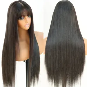 Straight Wigs with Bangs Glueless Wear and Go 6x4 Lace Front Wig , Realistic Look with True Scalp Pre Style Tiny Knots 200% Density