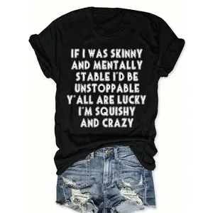 Plus Size Letter Print T-Shirt, Short Sleeve Round Neck Casual Top, Summer and Spring, Women's Plus Size Clothing