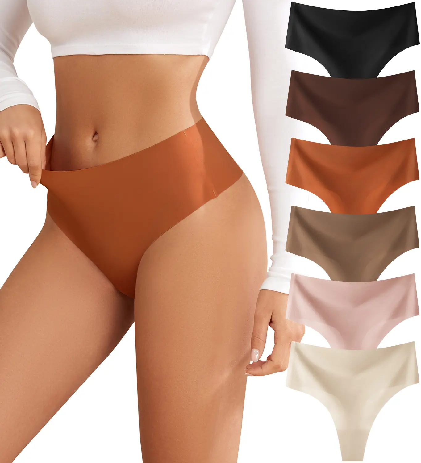 Thongs for Women High Waisted Seamless Underwear, Sexy Breathable Panties 6 Pack, Soft Breathable for Daily Wear,  Womenswear