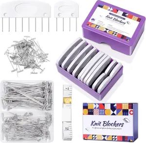 130Pcs Knit Blocking Pins Kit, Knitting & Crochet Blocking Set, 20 Knit Blockers, Blocking Combs, 100 Metal T-Pins with Portable Storage Box, Perfect for Blocking Mats, DIY Yarn Crafts, Crochet & Knitting Essential Supplies