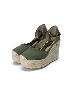 Women's Elegant Stylish Heeled Walking Shoes - Handmade MichPlas Medellin-Style Round-Toe Espadrille Sole Wedge Shoes with Laces, Durable Nail Decor Green Footwear for Girls