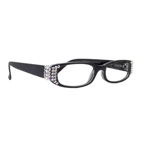 Elise, Bling Reading Glasses For Women W (Clear)Genuine European Crystals rectangular (Black) +1.25 ..+3, NY Fifth Avenue.