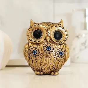 Owl Statue Home Decor Accents with Evil Eye.Gold Decor for Bookshelf, Bedroom, Living Room, Office, Table and Shelf.Vintage Owl Figurines Gifts for Birds Lover.Cute Small Animal Sculptures.