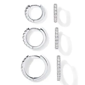 Emburban 18K Gold Plated 3-Pair Small Gold Hoop Earrings Set 8mm 10mm 12mm Mini CartilageHelix Huggie Hoop Pack for Women Men AAAAA CZ Christmas Gift New Year Gift Christmas gifts /New year gifts