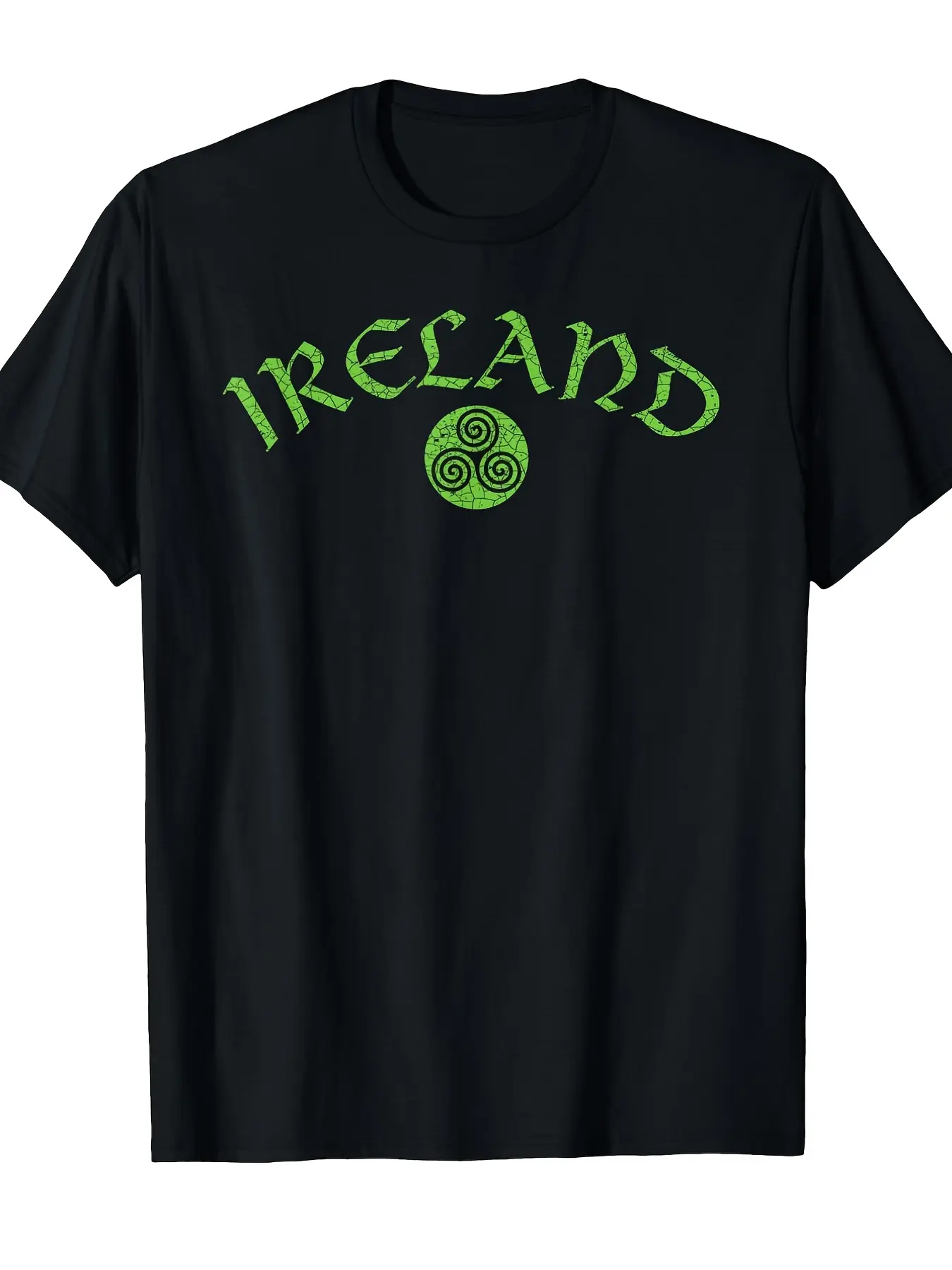 Vintage Ireland Triskele T-Shirt - Unisex  Cotton Casual Round Neck Short Sleeve Tee with Slight Stretch, Green & White Design, Perfect for Outdoor & Casual Attire, PLUS SIZE Unisex Cotton Crew Neck T-Shirt - Comfortable and Breathable Casual T