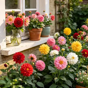 Heirloom Non-GMO Mixed Dwarf Dahlia Seeds, Colorful Pompon Blooms, Easy-to-Grow Compact Plants, Attracts Pollinators, Ideal for Garden Borders, Adds Vibrancy, All Seasons, Cut Flower Use, Seed Bag