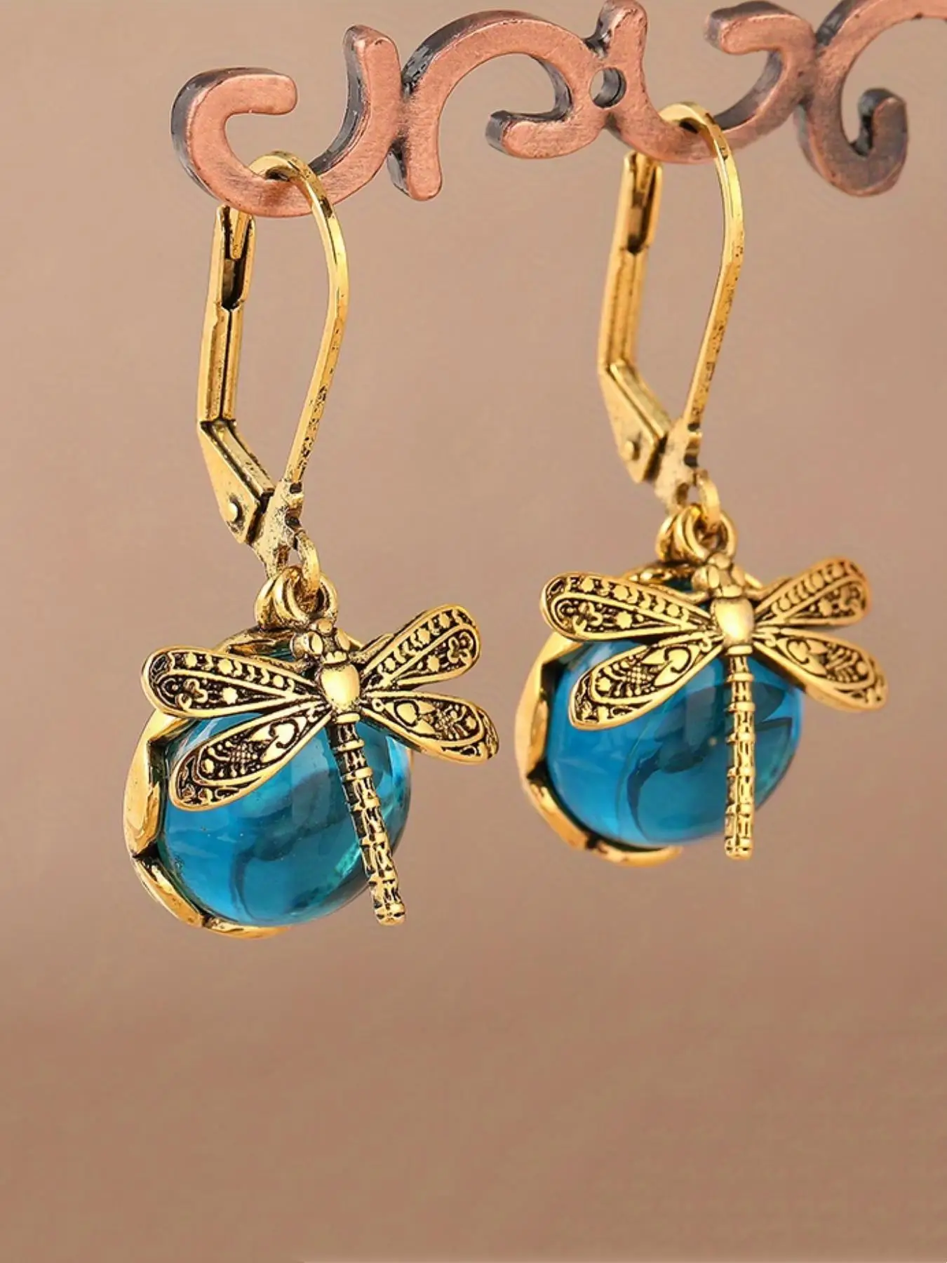 Dragonfly Design Dangle Earrings, Round Synthetic Gems Decor Earrings, Fashionable Alloy Jewelry for Clothing Decor, All-match & Exquisite Jewelry