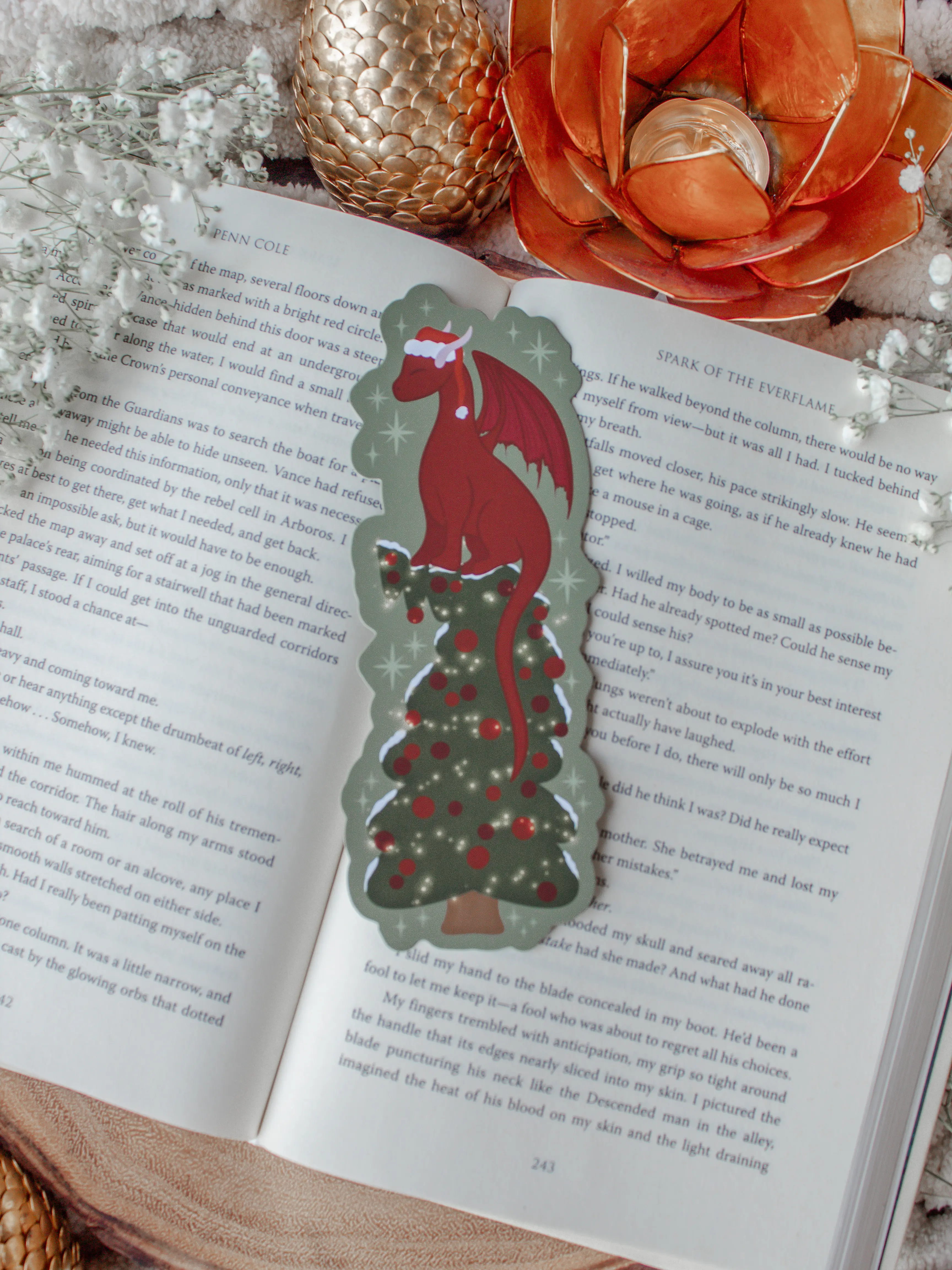 Christmas Tree Dragon Bookmark for Fantasy / Romantasy Booktok Readers