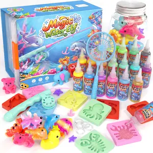 Magic Water Elf Toy Kit - DIY Aqua Fairy Gel Kit with 20Vibrant Gels, 10 Ocean Molds, Fishing Rod, Net & StorageBox, Create Your Own Squishy Water Pets, EducationalSTEM Craft, Kids Birthday & Summer Party Gifts Ages 3+
