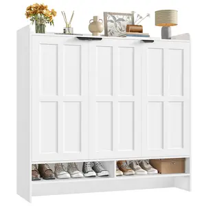 Farmhouse Shoe Rack Cabinet, Shoe Cabinet with 4 Adjustable Shelves and 3 Doors, 47.6in Wide Shoe Organizer Cabinet, Shoe Storage Cabinet for Entryway, Hallway, Living Room