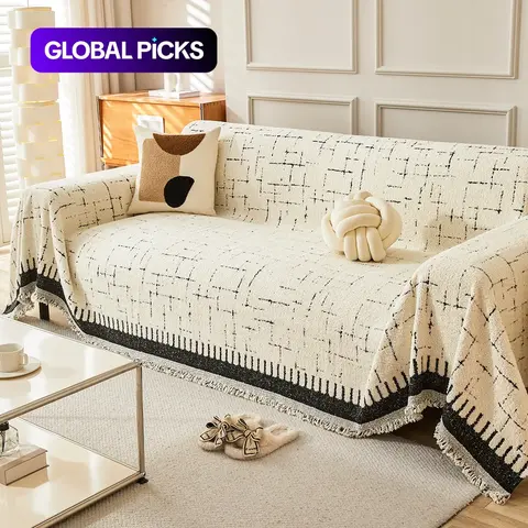 Plaid Sofa Throw Blanket, Soft Polyester Decorative Washable Couch Cover for Living Room or Bedroom #GLOBAL PICKS