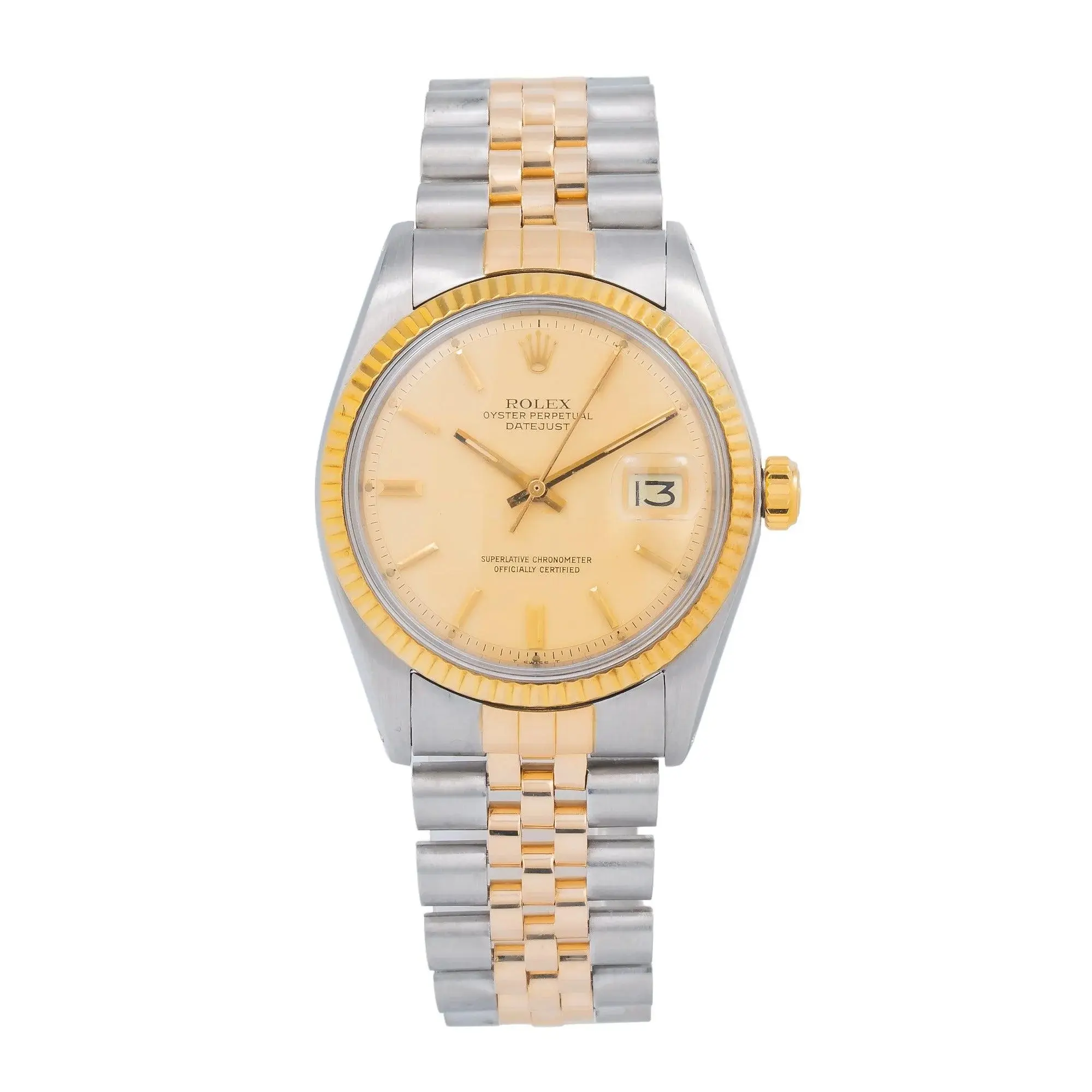 Rolex 36MM Datejust 1601 18K Two-Tone Yellow Gold Champagne Index Dial Fluted Bezel Jubilee Bracelet - No Papers