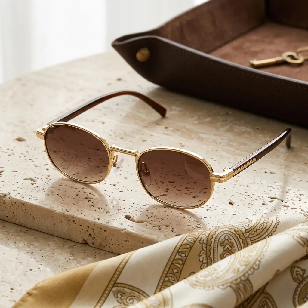 Women's Retro Tiny Oval Sunglasses - Polished Gold Rim, Brown Tortoise Temple, Gradient Amber Lens, Lightweight Y2K Fashion Eyewear for Daily Travel, OOTD