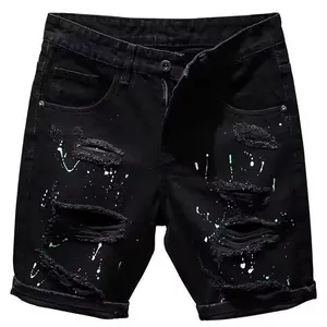 Flarise Boys' Personality Beggar Ripped Five-point Pants In Summer Versatile Slim Fit Handsome Black Denim Shorts
