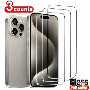 3-Pack Apple iPhone Screen Protectors, HD Tempered Glass, Anti-Drop, Protection, Compatible with iPhone 15, 15 Pro, 15 Pro Max, Customized Case Type