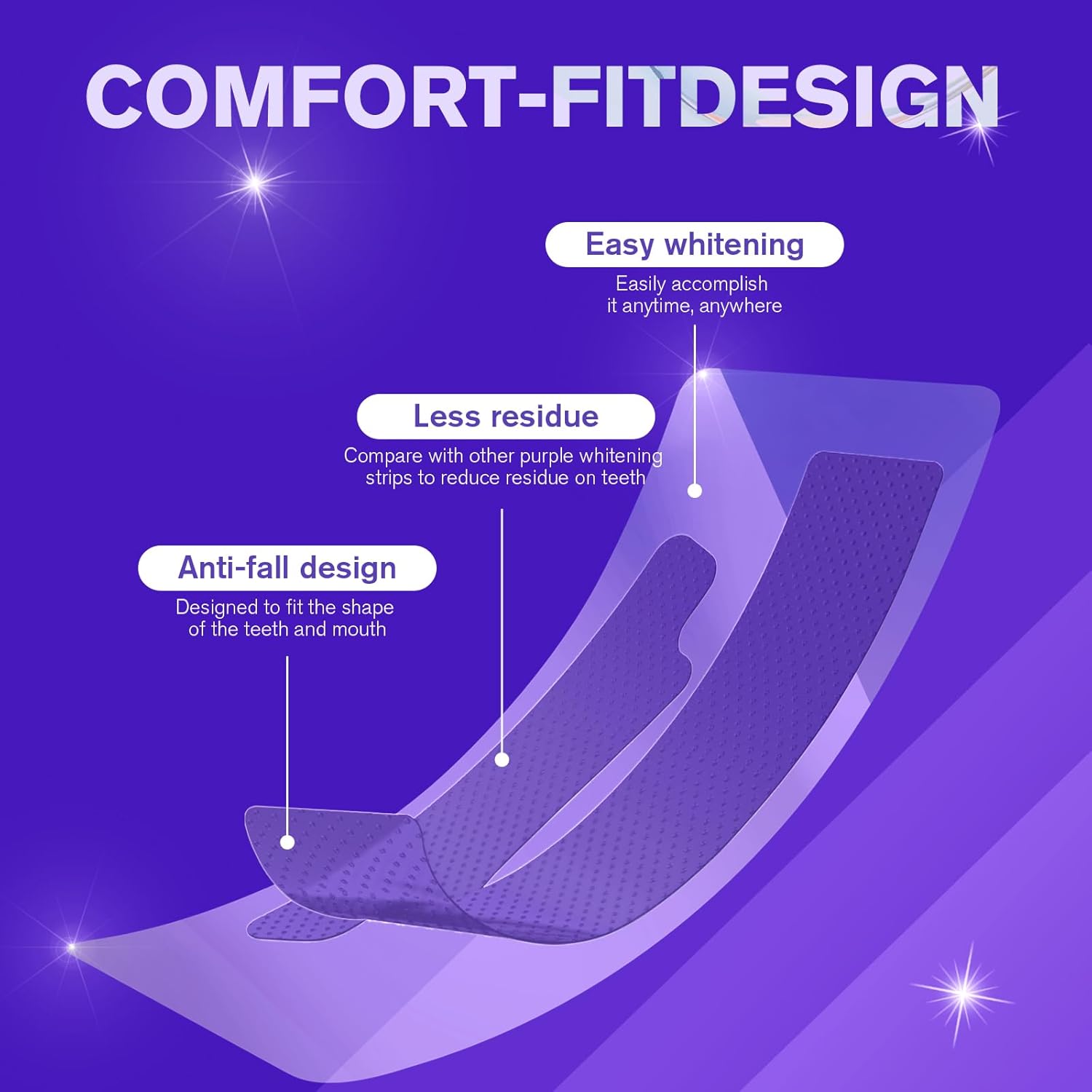 Purple Teeth Whitening Strips– 56/42/28/14 Pairs, Peroxide-Free, Enamel-Safe for Sensitive Teeth, Deep Stain Removal for Coffee & Smoking, Non-Slip Residue-Free, Whitening & Color Correction, Daily & Travel Dental Care