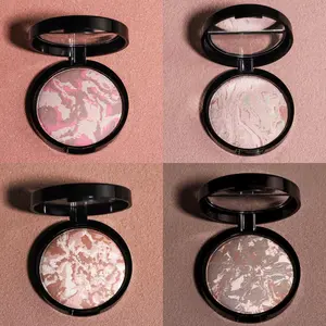 Marble Baked Powder Contour Palette, 4 Color Long Lasting Flawless Highlighter Palette, Facial Makeup Product for Women & Girls, Bronzer, Marble Effect