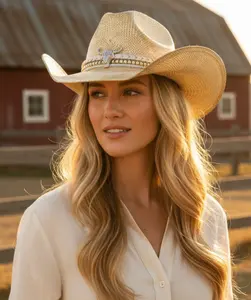 Handmade Vintage Cowboy Hat with Silver Bull Head