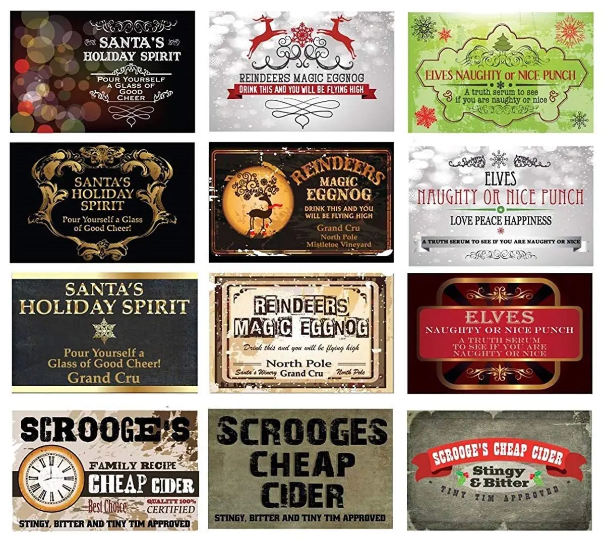 Holiday Wine Bottle Label Funny Stickers (Pack 12) Christmas New Year