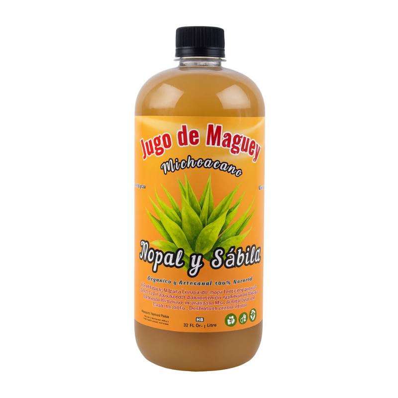 Viral Jugo De Maguey  +Aloe Vera + Nopal - Antioxidant Healthcare Dietary Vitamin Edible Supplement 100% Natural & Artesanal 32 Fl. Oz.